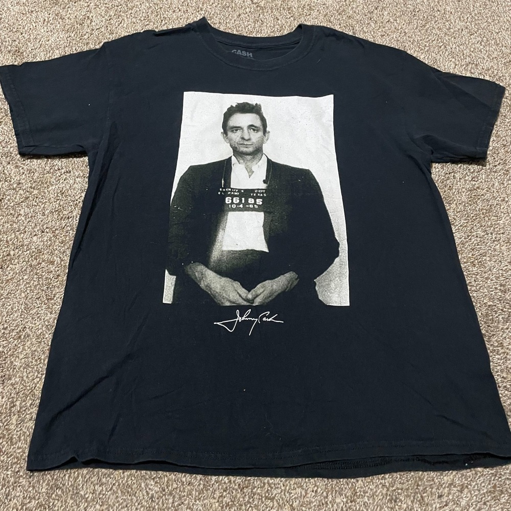 Johnny Cash Mugshot T Shirt Mens Large Black Graphic Tee Music Legend